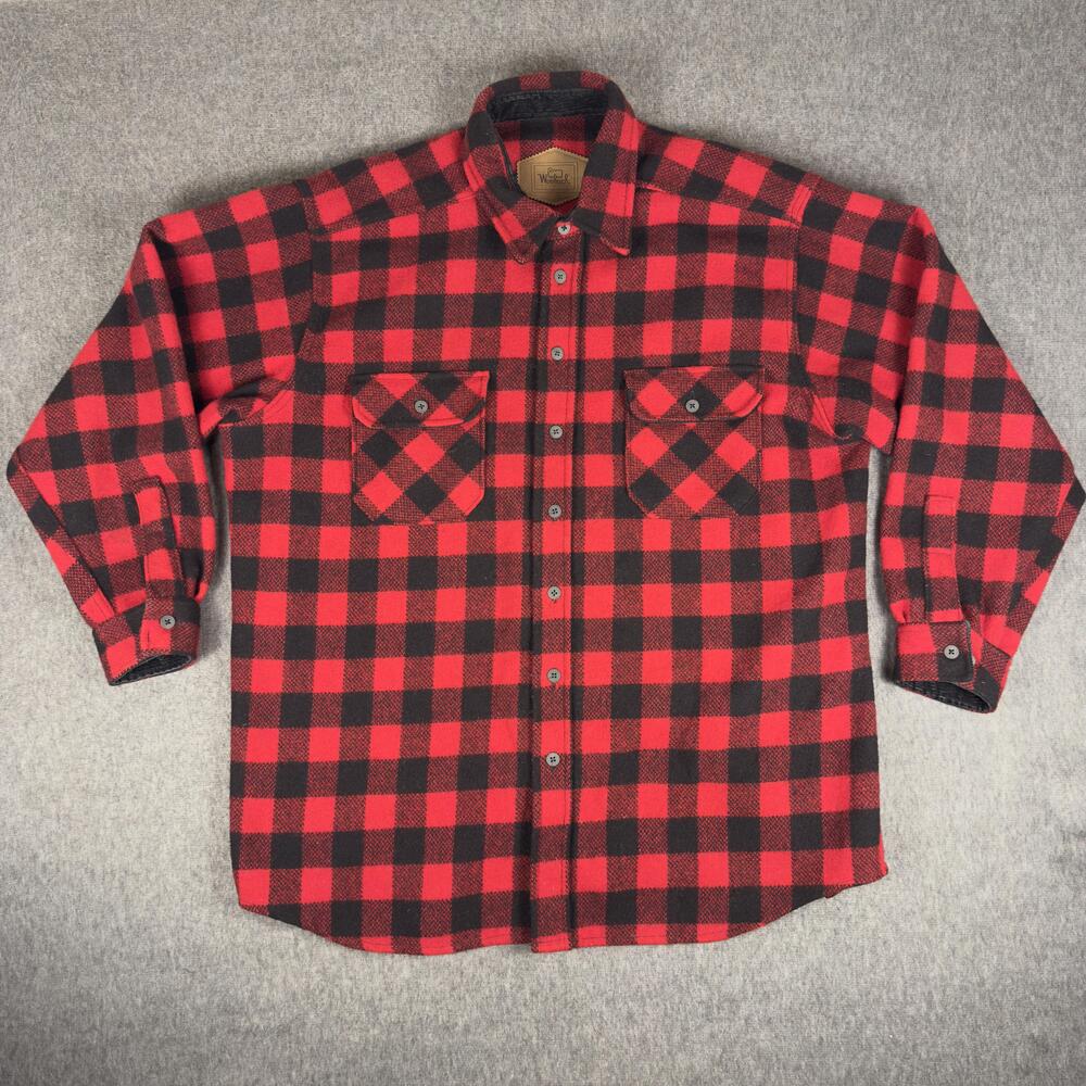 Vintage Woolrich Shirt Mens 2XL Red Buffalo Plaid Wool Lined USA Heavyweight